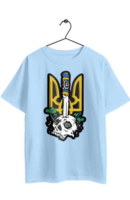 Футболка оверсайз с принтом Герб ВСУ. Всу, герб, кил зе раша, патриотическая, флаг, череп. 2070702