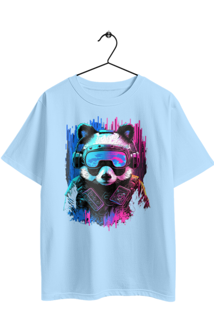Oversized t-shirt with prints Panda in VR Helmet. Character, geek, helmet, panda, virtual reality. 2070702