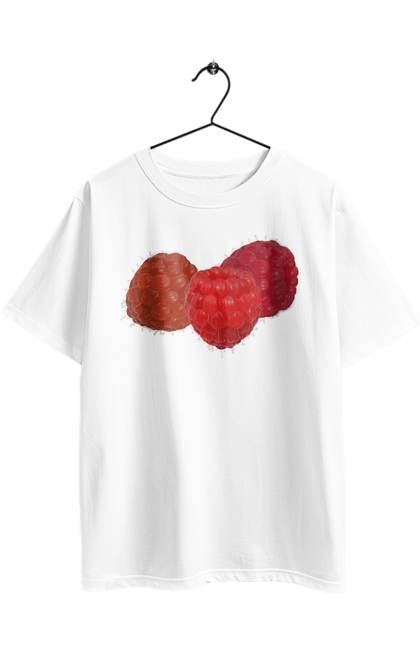 Футболка оверсайз з принтом "Малина". Веган, вегетаріанець, делікатес, дієта, їжа, літо, малина, плід, смачно, стигла, червона, ягода. 2070702