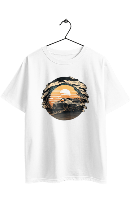 Футболка оверсайз з принтом "Додж на заході сонця". Авто, автомобіль, додж, машина, машини. 2070702