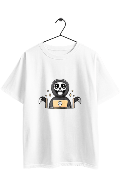 Футболка оверсайз з принтом "Темний розробник програміст". Brain, geek, linux, php, ай ти, ай ті, баг, геймер, гік, гра в кальмара, де баг, код, лаптоп, лінукс, пранк, програміст, розробник, смерть, сміх, смішне, ютер. 2070702