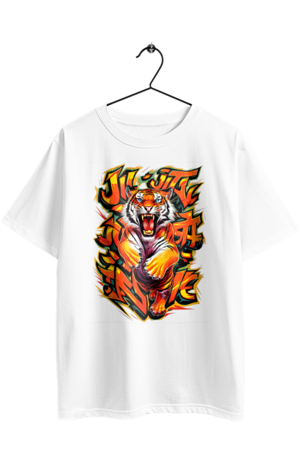 Oversized t-shirt with prints Jujutsu. Animal, japan, jiu jitsu, jujutsu, martial arts, ninja, samurai, sport, tiger. 2070702