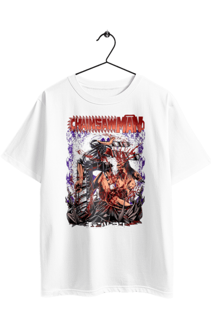 Футболка оверсайз з принтом "Людина Бензопила". Anime, chainsaw man, denji, manga, pochita, аніме, денджі, людина-бензопила, манга, почіта. 2070702