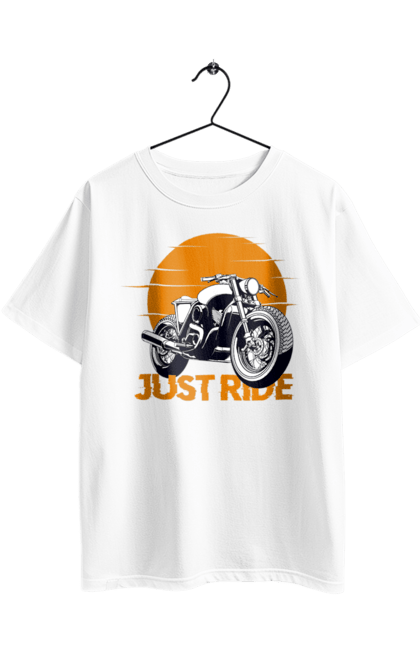Футболка оверсайз з принтом "Мотоцикл, Просто Їдь". Дорога, їзда, мотоцикл. 2070702