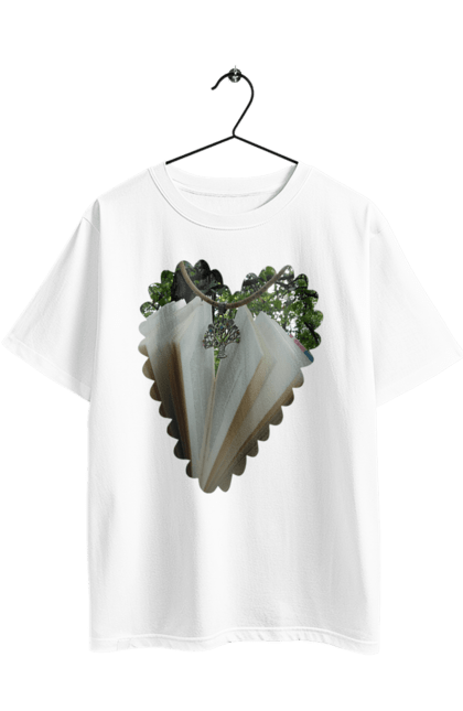 Футболка оверсайз з принтом "Книжкова валентинка". Дерево, книги, книжки, любов, прикраса, природа, серце, форма серця, читання. 2070702