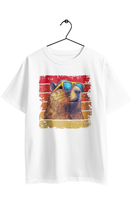 Футболка оверсайз з принтом "Капібара". Capybara, водосвинка, гризун, капібара, окуляри, тварина. 2070702