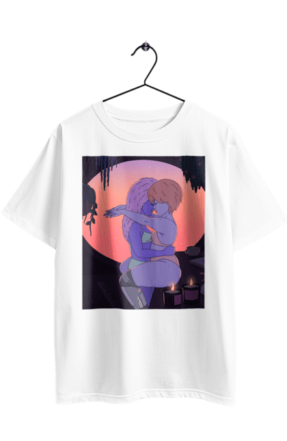 Oversized t-shirt with prints Purple Girls Hugging. Hug, sunset. 2070702