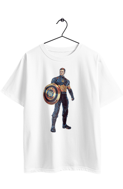 Футболка оверсайз з принтом "Капітан Україна Зеленський арт". Володимир зеленський, зеленський, капітан америка, капітан україна, україна. 2070702