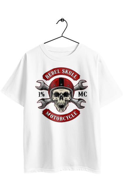 Футболка оверсайз з принтом "череп мотолюбитель". Любитель, мотоцикл, череп, шолом. 2070702