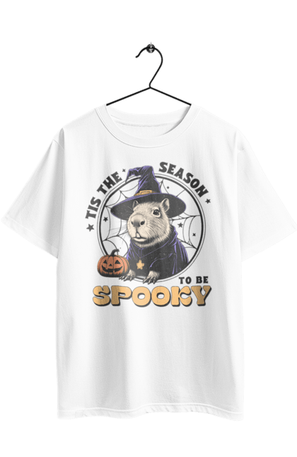 Футболка оверсайз з принтом "Капібара Хелловін". Capybara, halloween, відьма, водосвинка, гарбуз, гризун, капібара, свято, тварина, хелловін. 2070702