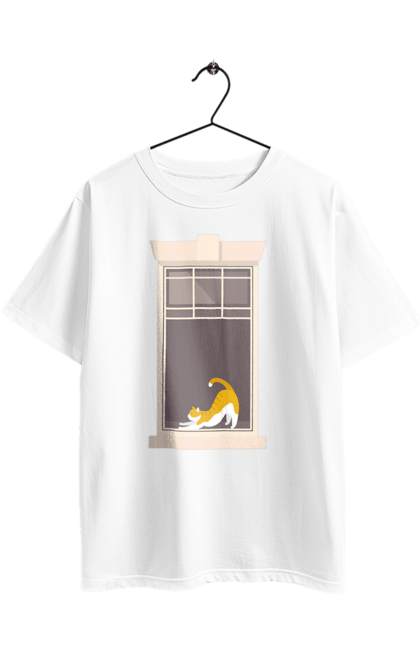 Футболка оверсайз з принтом "Кіт В Вікні". Вікно, кіт, потягушки, рудий. 2070702