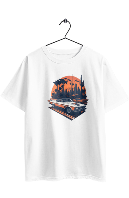 Oversized t-shirt with prints Beautiful car at sunset. Auto, sun, sunset. 2070702