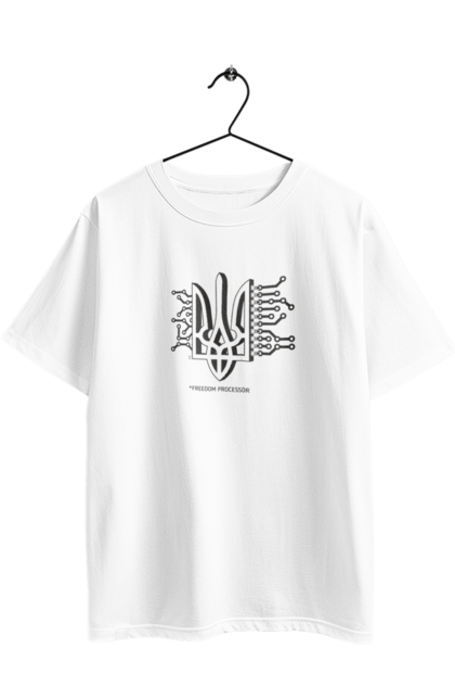 Футболка оверсайз з принтом "Процесор Свободи. Чорний моноцвіт.". Sarabeevart, купити, патріотична, процесор, свобода, україна, чоловіча. 2070702