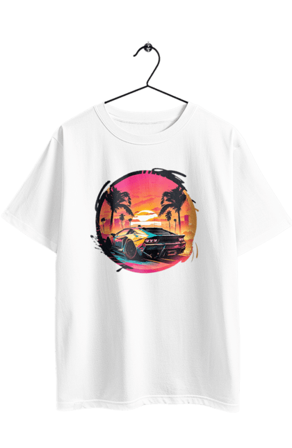 Футболка оверсайз з принтом "Ламборджині Ретровейв". Авто, автомобиль, ламба, ламборджині, машина, машини, ретровейв. 2070702