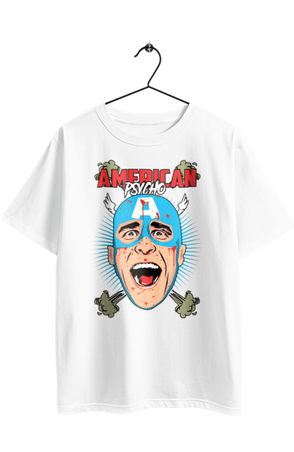 Футболка оверсайз з принтом "Американський психопат". American psycho, captain america, американський психопат, капітан америка, книга, фільм. 2070702