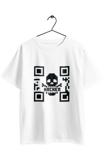 Футболка оверсайз з принтом "Хакер hacker". Geek, hacker, ios, qr code, qr код, ай ті, айтішник, геймер, гік, іт, мем, позитив, пранк, програміст, розробник, хакер. 2070702