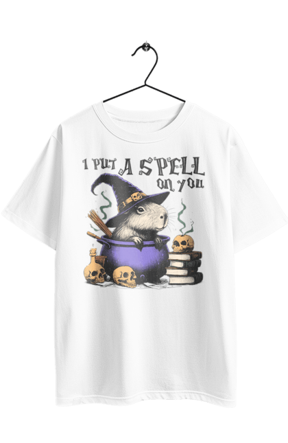 Футболка оверсайз з принтом "Капібара Хелловін". Capybara, halloween, відьма, водосвинка, гарбуз, гризун, капібара, свято, тварина, хелловін. 2070702