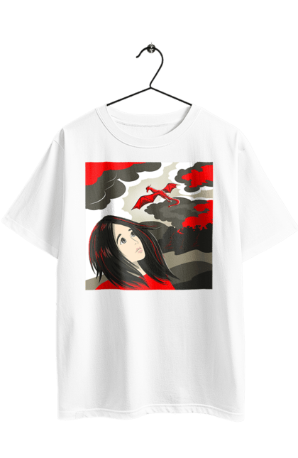 Футболка оверсайз з принтом "Дівчина та дракон". Дівчина, дракон, романтика, фентезі. 2070702