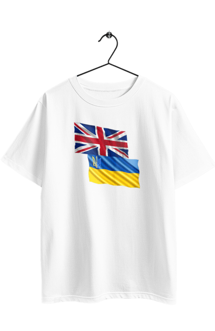 Oversized t-shirt with prints Flag United Kingdom, Flag Ukraine, Support Ukraine. Flag united, flag united kingdom, global peace, great britain, kiev, national colors, national team, peace for ukraine, proud grandpa, support ukraine, ukraine, ukraine flag, ukraine war, united kingdom, war, zelensky. 2070702