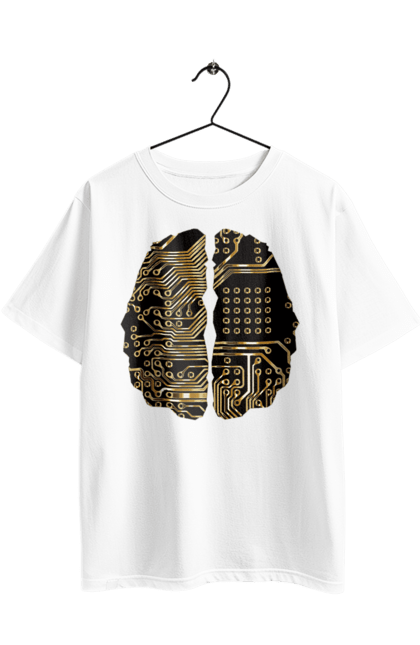 Футболка оверсайз з принтом "Мозок Айті". Айті, айтішник, гик, знання, золотий, золото, інженер, кібер, кібернетика, кіборг, код, комп, кристал, мікросхема, мозок, програміст, професіонал, професія, розробник, розум, чіп. 2070702