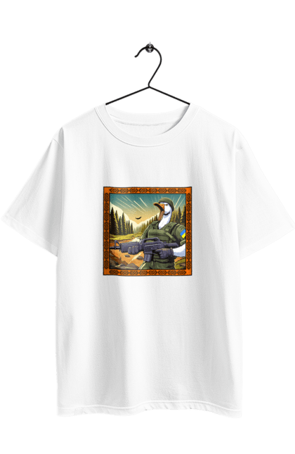 Футболка оверсайз з принтом "Гусячий десант". Біологічна зброя, бойові гуси, військовий гусак, гусячий десант, зброєні сили, прапор, символіка, україна. 2070702