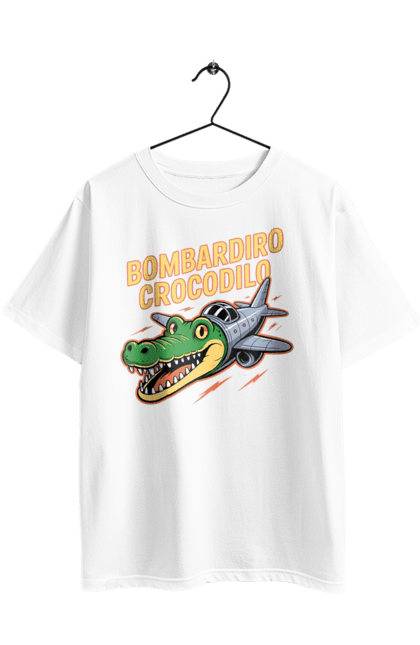 Футболка оверсайз з принтом "Bombardino Crocodilo". Bombardino, bombardino crocodilo, crocodilo, бомбардиро крокодило, бомбардіно крокоділо, крокодил, крокодил літак, крокодил мем, мем бомбардине крокодило, меми. 2070702