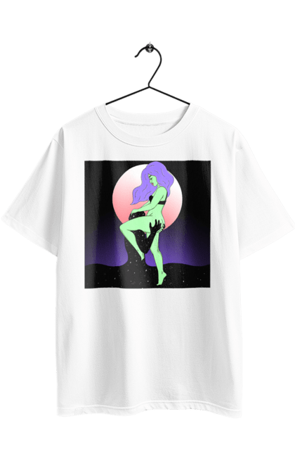 Футболка оверсайз з принтом "Зелена Дівчина І Місяць". Інопланетянка, місяць. 2070702