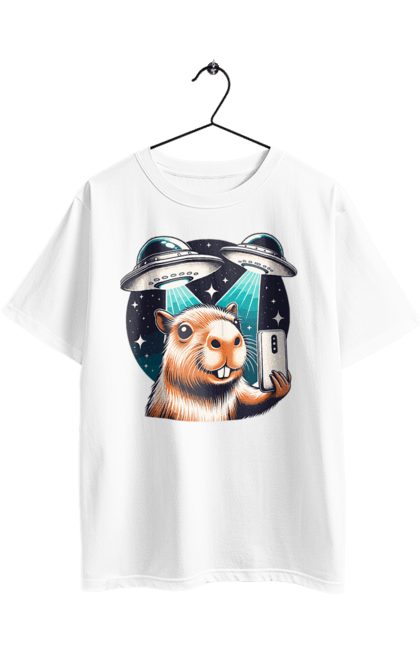 Футболка оверсайз з принтом "Капібара". Capybara, водосвинка, гризун, інопланетяни, капібара, космос, нло, тварина. 2070702