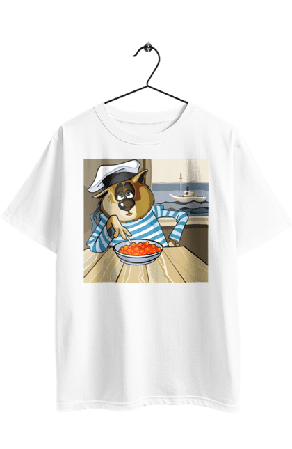 Футболка оверсайз з принтом "Кот Моряк, На Кораблі Їсть Червону Ікру". Ікра, кіт, корабель, моряк. 2070702