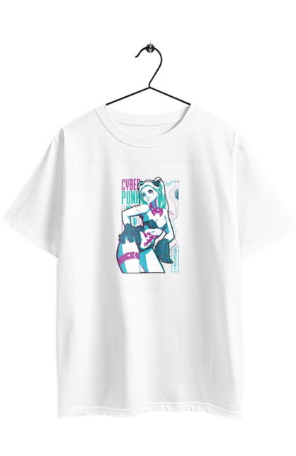 Футболка оверсайз з принтом "Кіберпанк: Ті, що біжать по краю Ребекка". Cd проект, cyberpunk, edgerunners, netflix, rebecca, аніме, відеогра, гра, кіберпанк, ребекка. 2070702