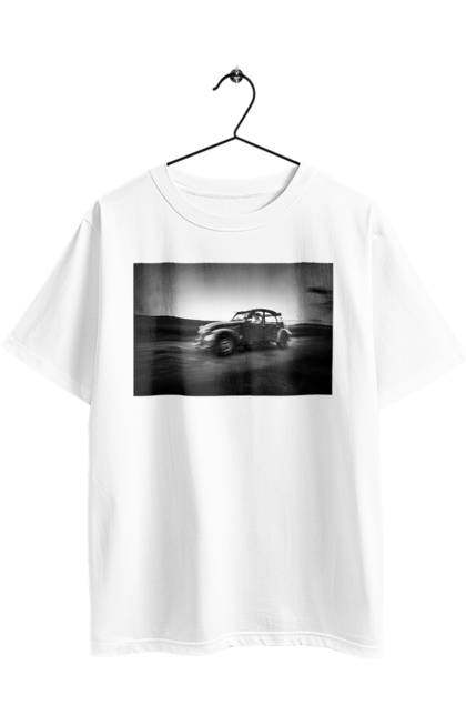 Футболка оверсайз з принтом "Ретро машина чб". Авто, ретро, ретро машина, чорно біла машина. 2070702