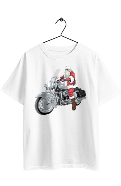 Футболка оверсайз з принтом "Санта На Мотоциклі". Мотоцикл, новий рік, санта, свято. 2070702