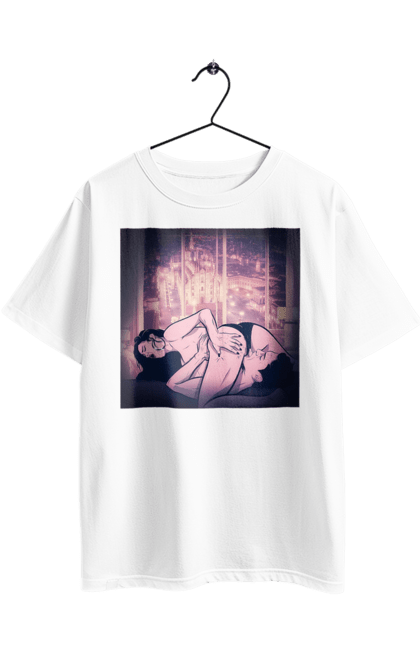 Футболка оверсайз з принтом "Дорослі Ігри На Тлі Міста". Гола, кохання, лизати, трусики. 2070702