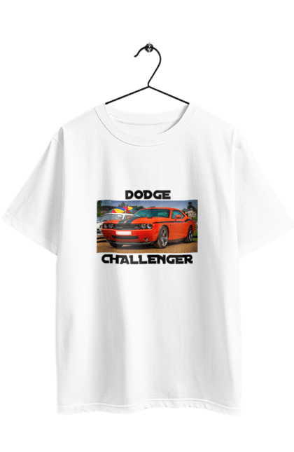 Футболка оверсайз з принтом "Додж челенджер". Авто, автомобіль, американська легенда, додж челенджер, класичне авто, культовий автомобіль, масл кар, потужний автомобіль. 2070702