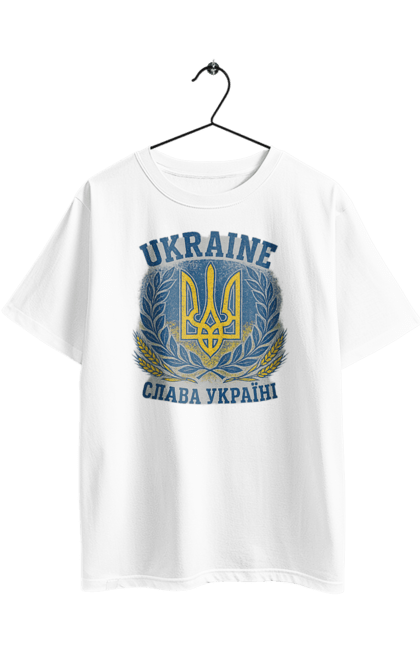 Футболка оверсайз з принтом "Слава Україні". Герб україни, героям слава, жовто блакитний, патріотичні, прапор україни, слава україні, тризуб, україна, українська символіка, українські. 2070702
