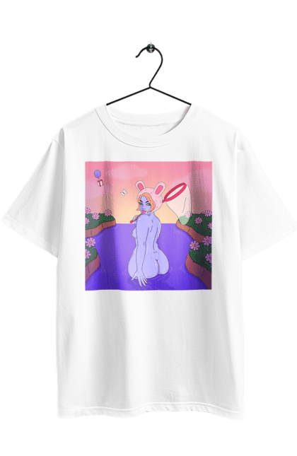 Oversized t-shirt with prints Purple Girl On The Hunt. Girl, naked, net. 2070702