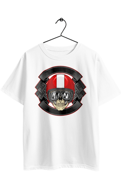 Футболка оверсайз з принтом "череп мотоцикліст". Мотоцикліст \, череп, шолом. 2070702