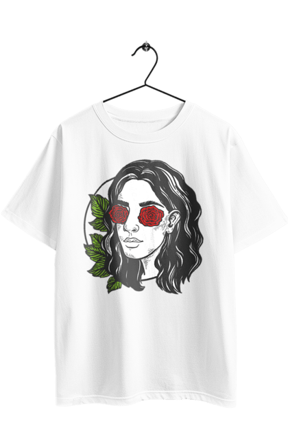 Футболка оверсайз з принтом "Дівчина З Трояндами На Очах". Дівчина, троянда. 2070702
