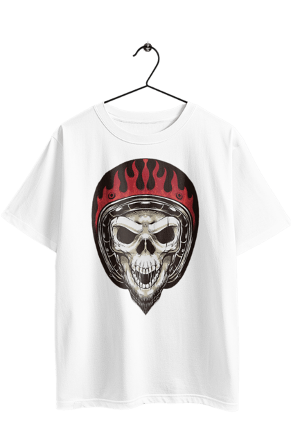 Футболка оверсайз з принтом "Череп в мотошоломі". Мото, скелет, череп, шолом. 2070702