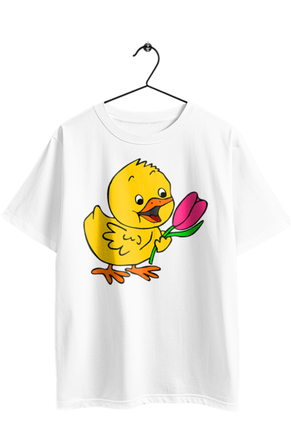 Футболка оверсайз з принтом "Курча З Тюльпаном". Курча, тюльпан. 2070702