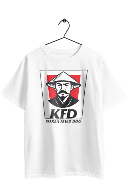 Футболка оверсайз з принтом "Korea Fried Dog". Бренди, гумор, жартівливі, кфц, літні, прикольні, смішні, фаст-фуд. 2070702