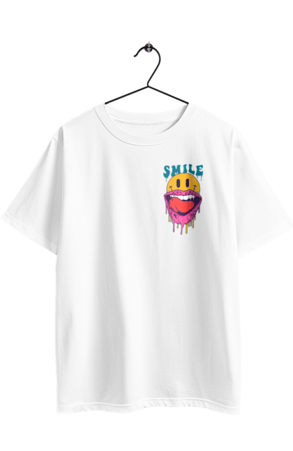 Футболка оверсайз з принтом "Літній смайл". Брутальний смайл, весела пика, жарко, комп`ютерна посмішка, людина з посмішкою, пика, посмішка, смайл, смайлик, усміхнена пика. 2070702