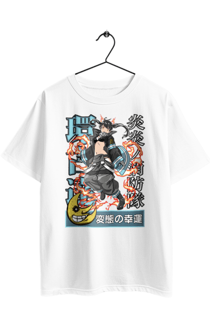 Футболка оверсайз з принтом "Палаюча пожежна бригада Тамакі Котацу". Fire force, tamaki kotatsu, котацу, палаюча пожежна бригада, пожежник, тамакі, тамакі котацу. 2070702