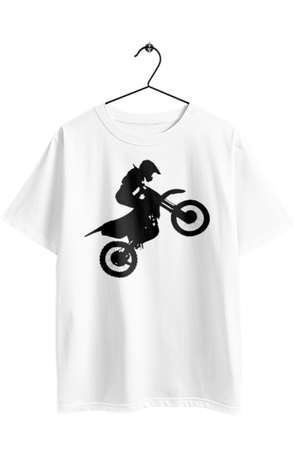 Футболка оверсайз з принтом "Силует Мотоцикліста". Мотоцикл, мотоцикліст, шолом. 2070702