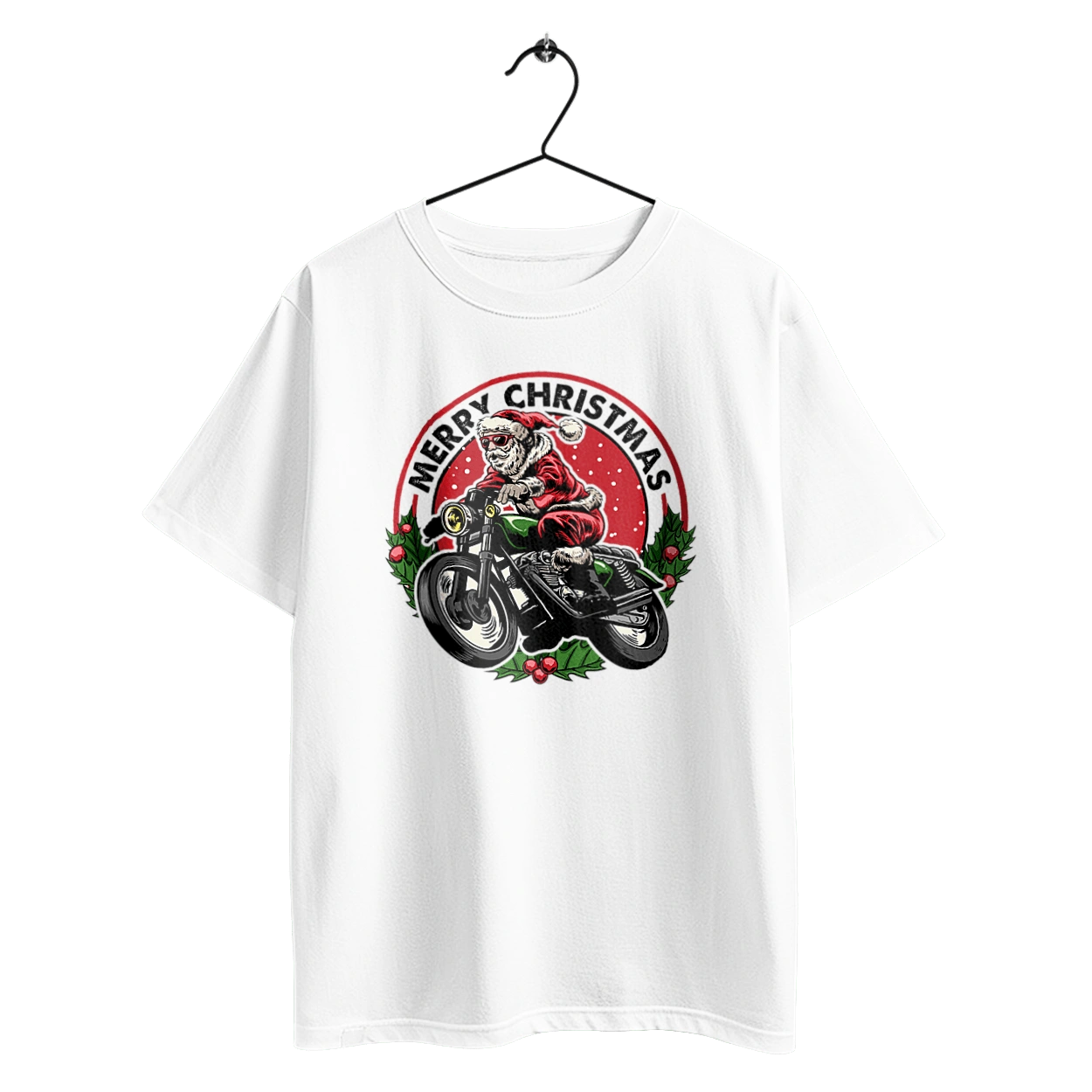 Merry Christmas, Santa Claus on a motorcycle