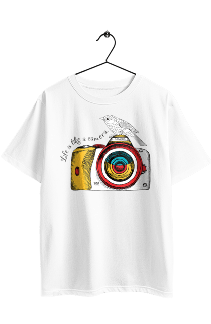 Футболка оверсайз з принтом "Фотоапарат І Пташка". Камера, пташка, фотоапарат, фотограф. 2070702