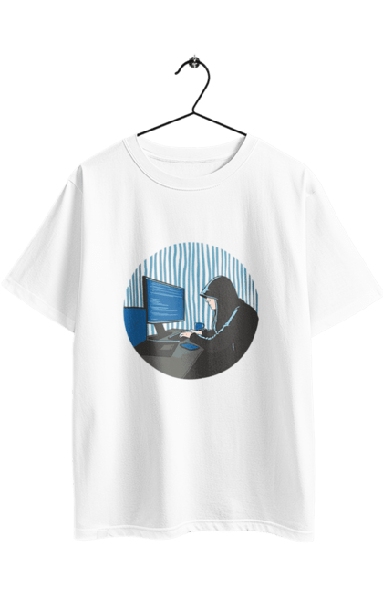 Футболка оверсайз з принтом "Хакер". Бінарний, гік, програміст, хакер. 2070702