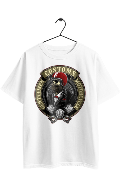 Oversized t-shirt with prints Gentlemen motorcycle. Gentleman, helmet, motorcycle, skull. 2070702