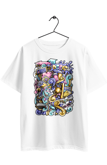 Футболка оверсайз з принтом "Школа навчання". Зошит, калькулятор, канцелярія, навчання, олівець, ручка, школа. 2070702