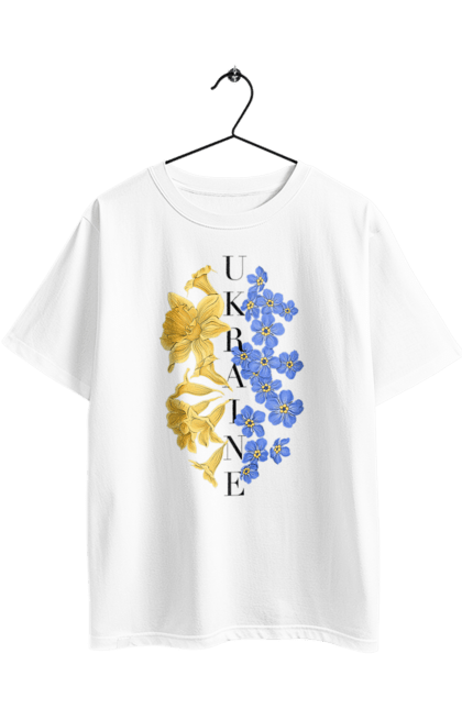 Футболка оверсайз з принтом "Ukraine flower 2". Війна, війна в україні, герб україни, люблю україну, патріот, патрон, свобода, україна, я українець. 2070702